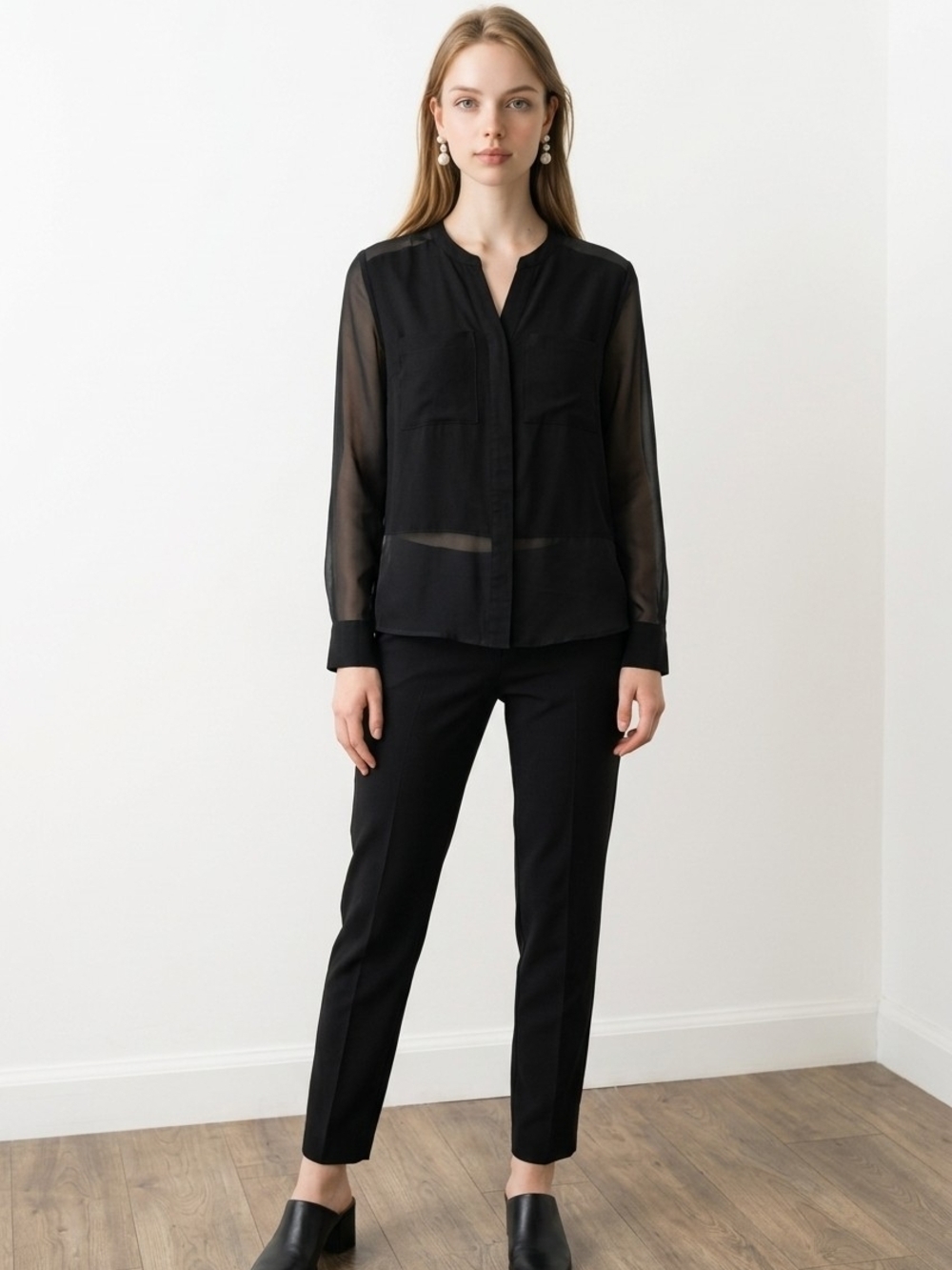 NWT Metaphor Block And Sheer Black Button Shirt Sz XS
